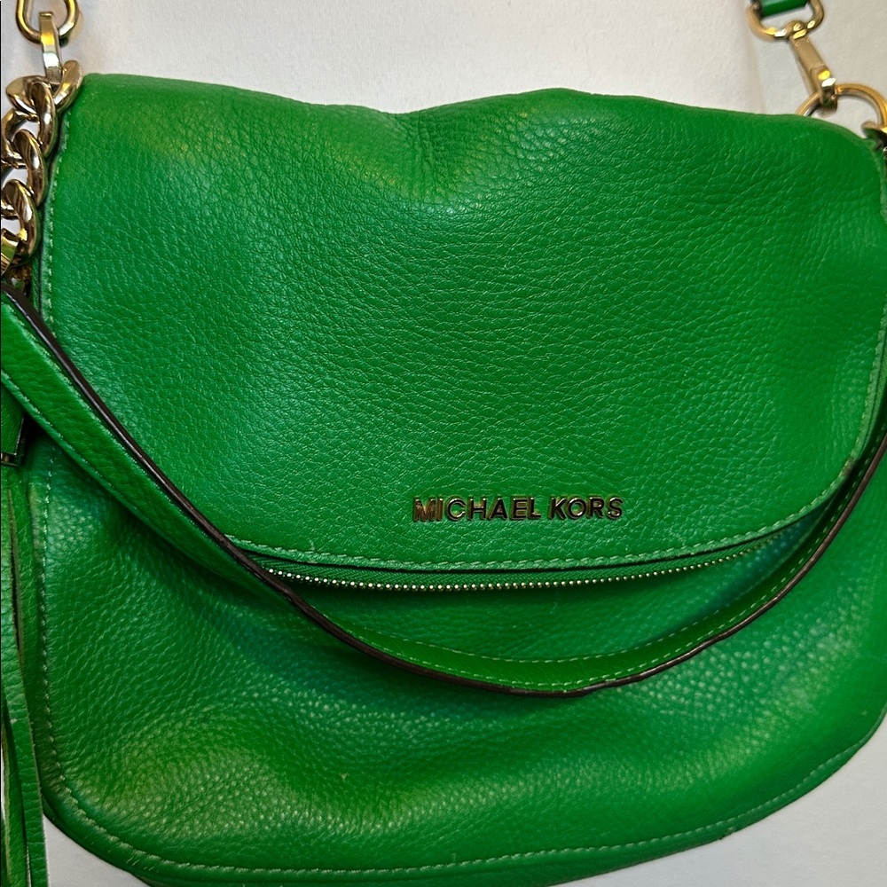 Michael Kors Bedford Tassel Green Genuine Leather Crossbody Bag - Picture 2 of 10